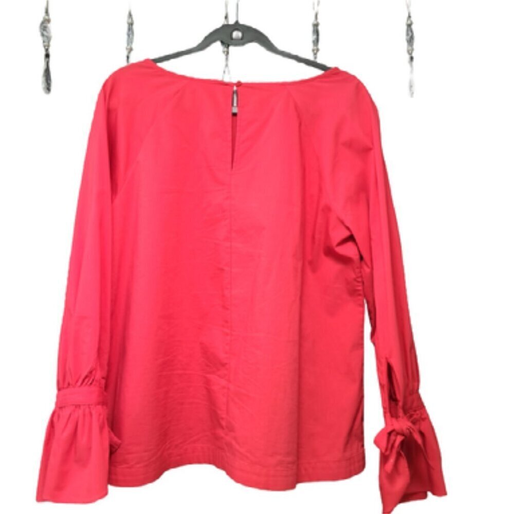 Elegant Red Long Sleeve Blouse with Bow Tie Accent Sz L - Picture 2 of 5